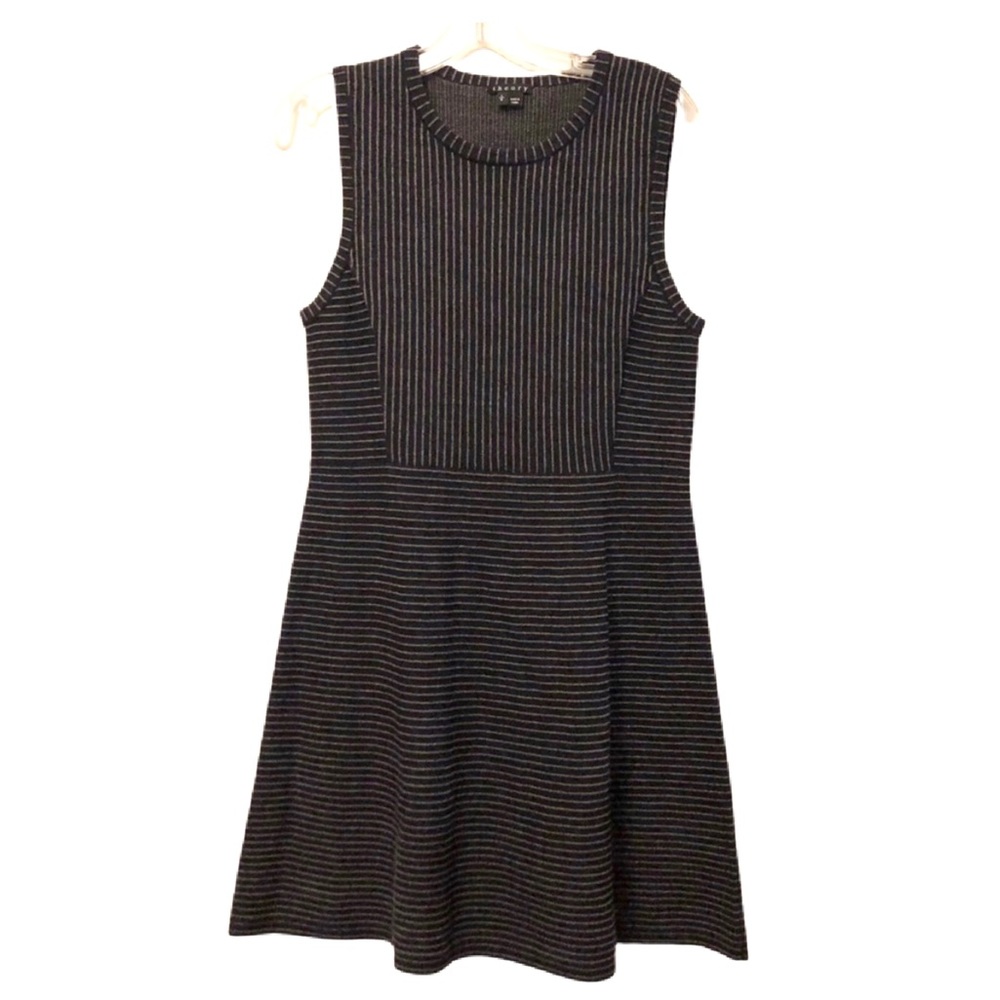 Theory Navy Striped Wool Sleeveless Mini Dress